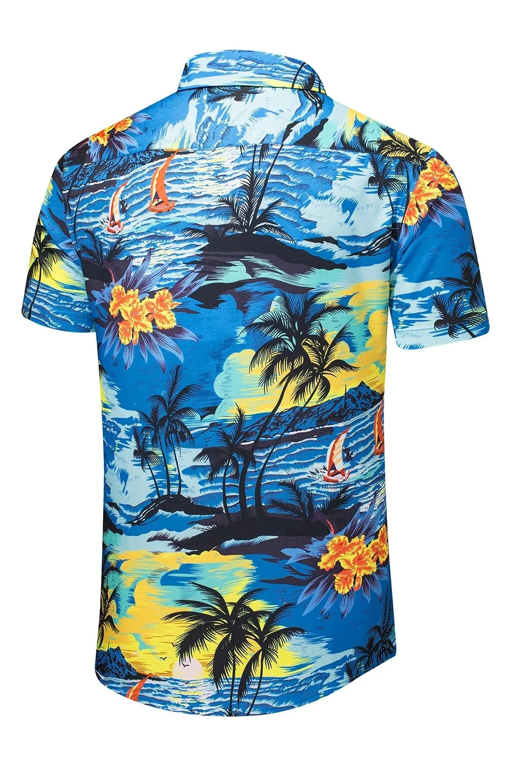 Floral Scenery Pattern Print Buttons Short Sleeve Men's Shirt