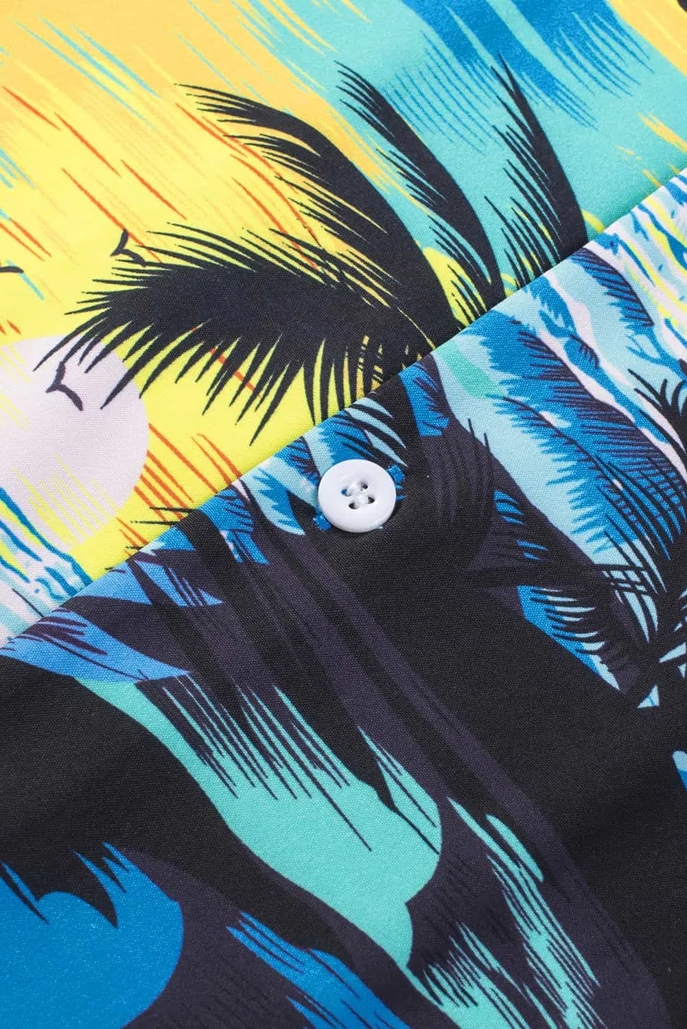 Floral Scenery Pattern Print Buttons Short Sleeve Men's Shirt