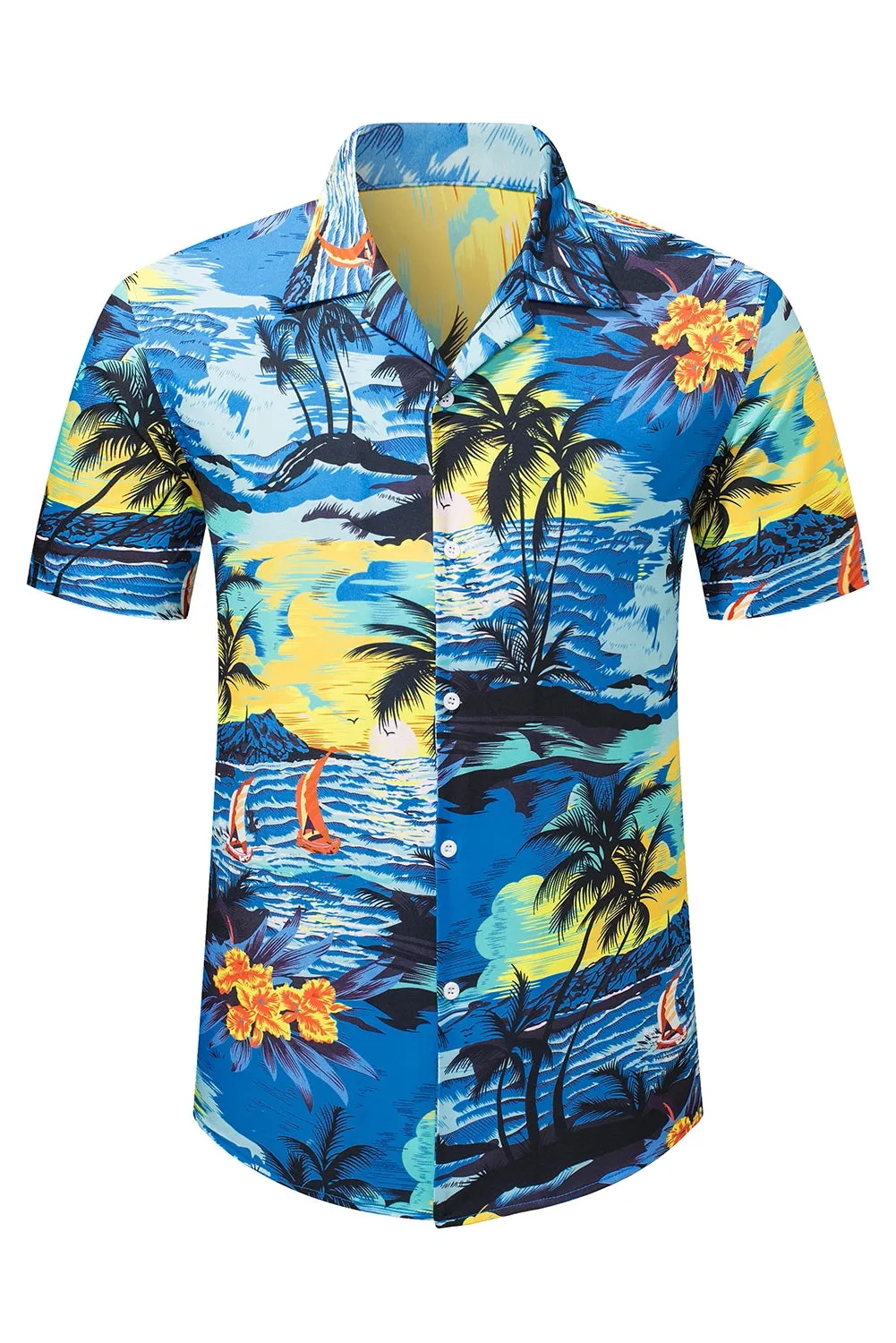 Floral Scenery Pattern Print Buttons Short Sleeve Men's Shirt
