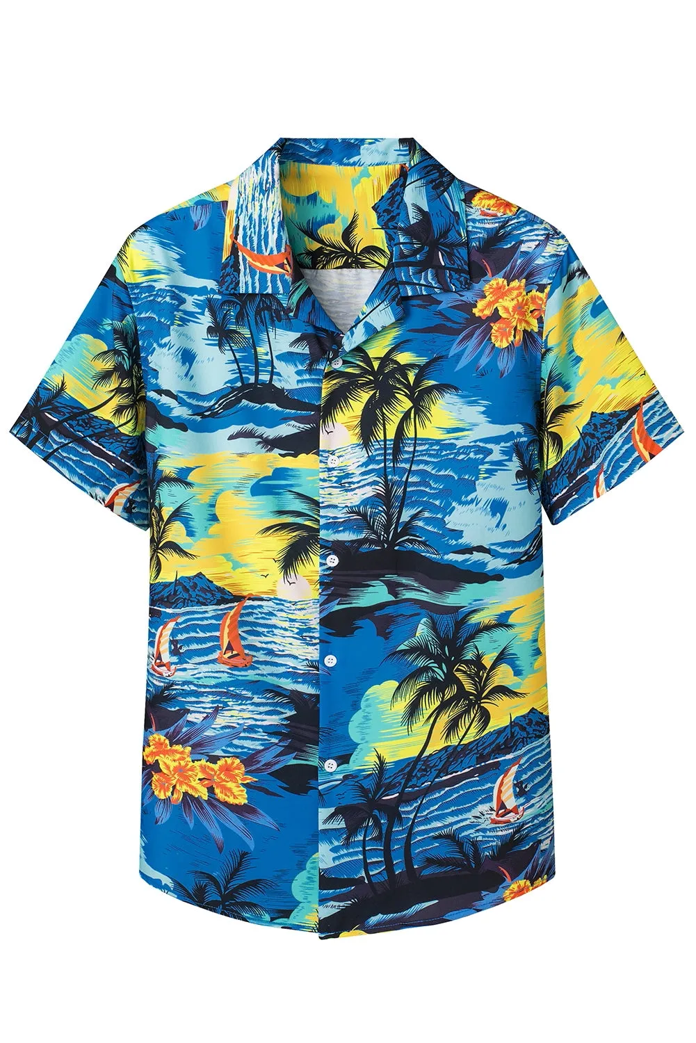 Floral Scenery Pattern Print Buttons Short Sleeve Men's Shirt