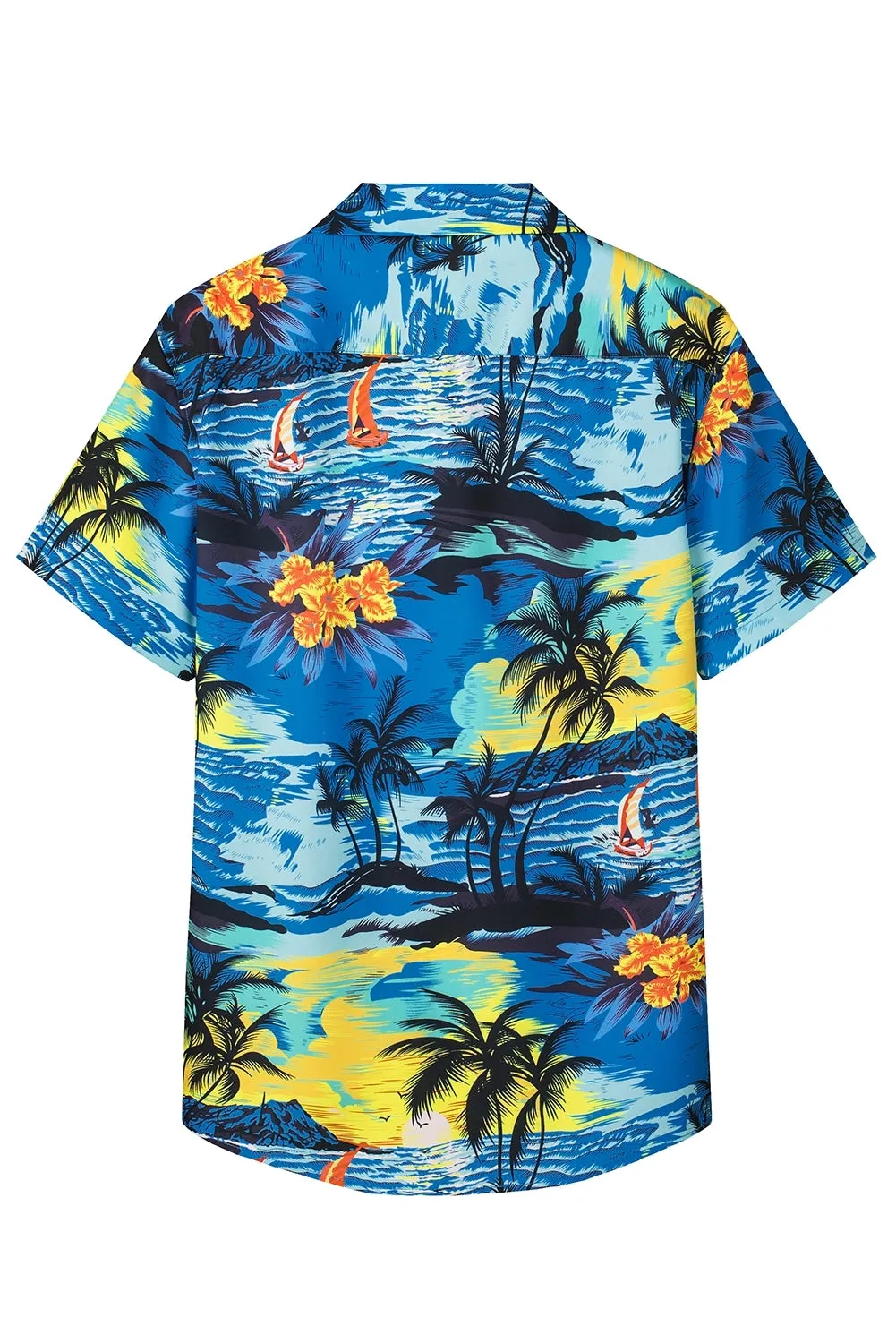 Floral Scenery Pattern Print Buttons Short Sleeve Men's Shirt