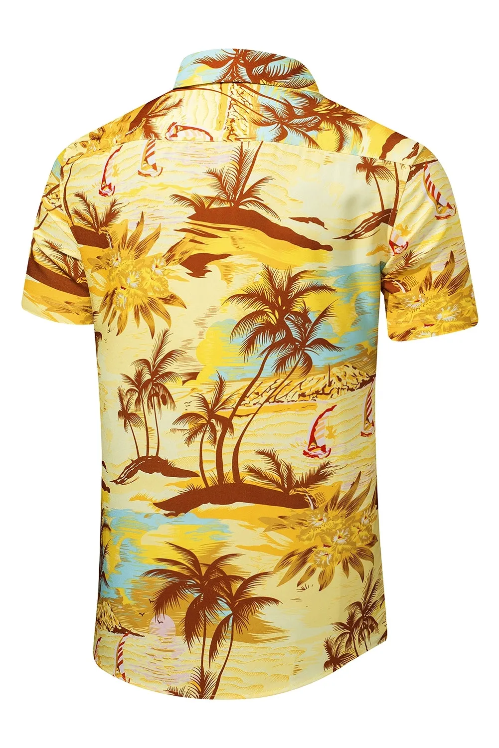 Floral Scenery Pattern Print Buttons Short Sleeve Men's Shirt