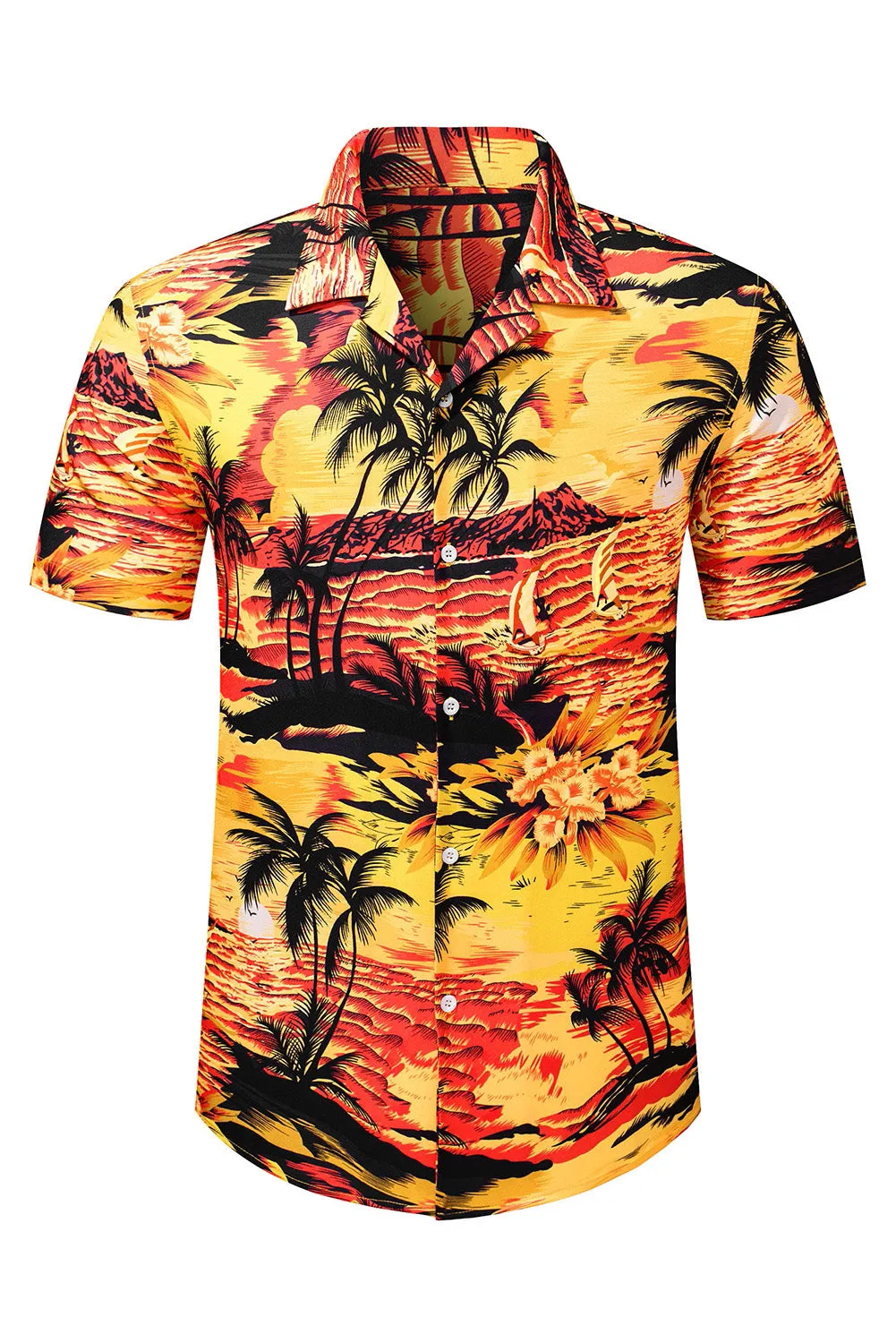 Floral Scenery Pattern Print Buttons Short Sleeve Men's Shirt