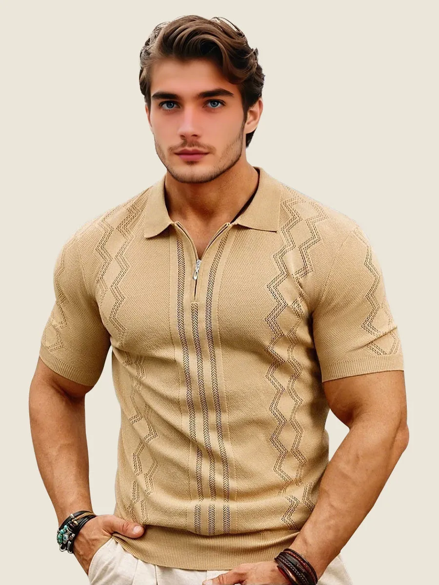 Geometric Half Zip Knit Polo
