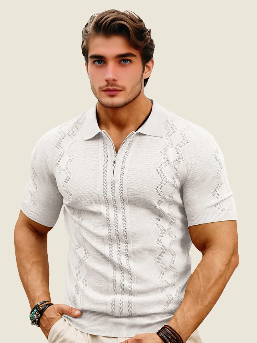 Geometric Half Zip Knit Polo
