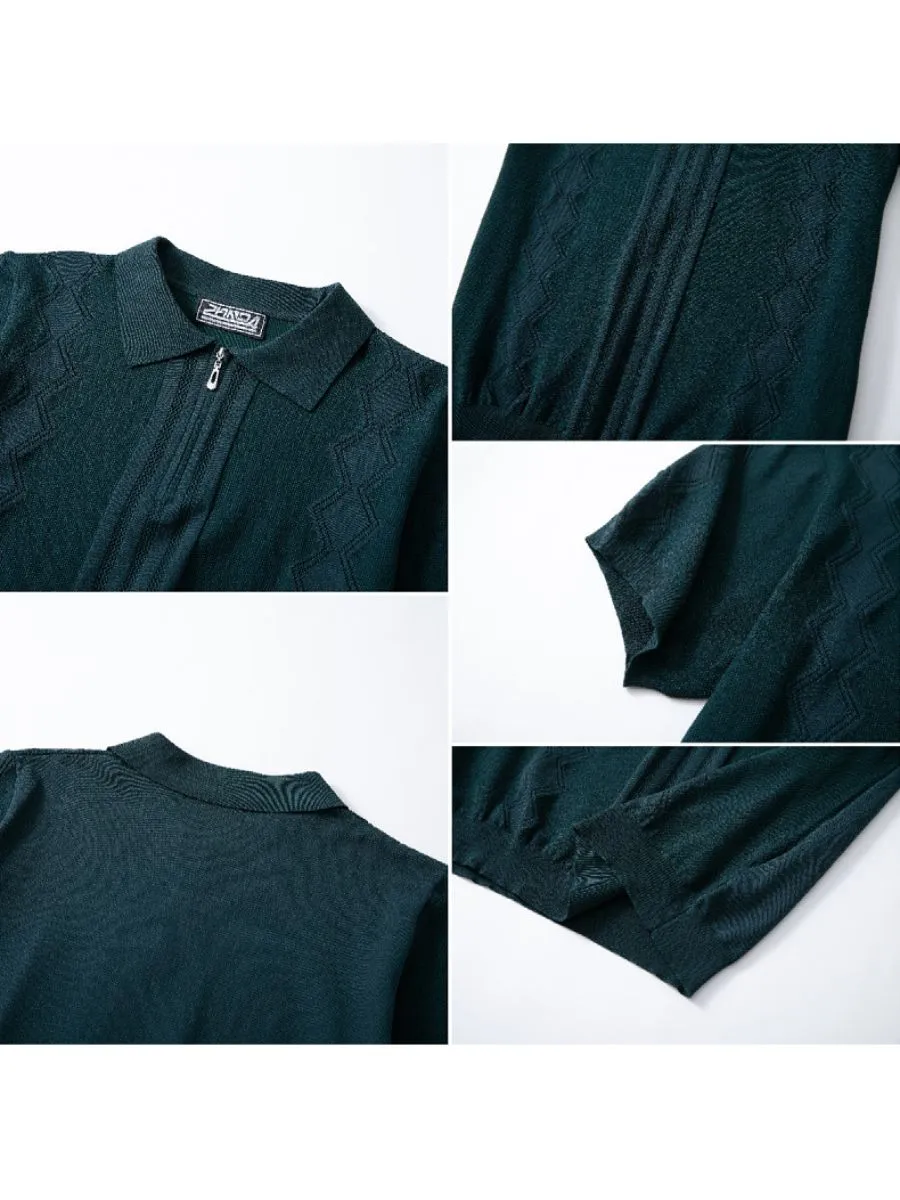 Geometric Half Zip Knit Polo
