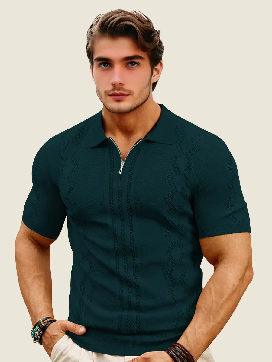 Geometric Half Zip Knit Polo
