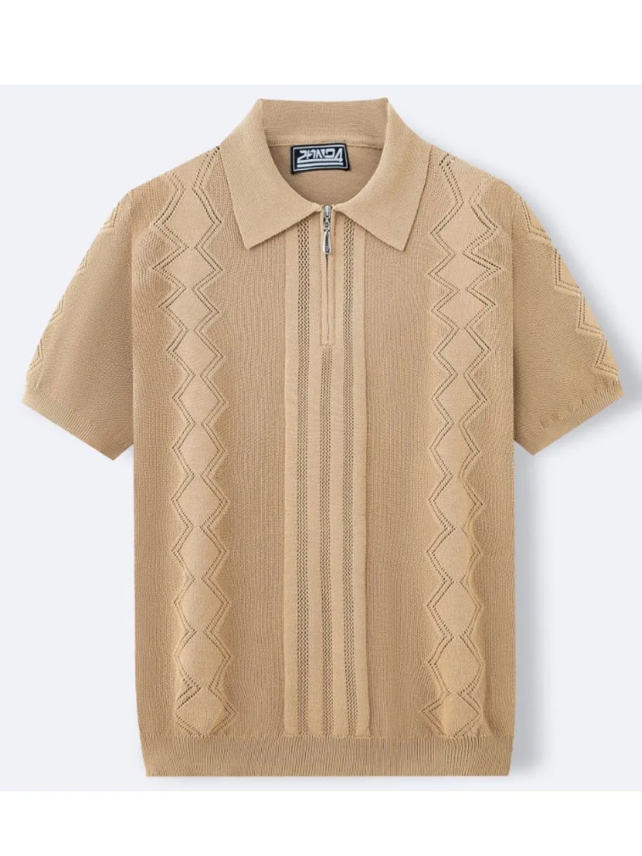 Geometric Half Zip Knit Polo