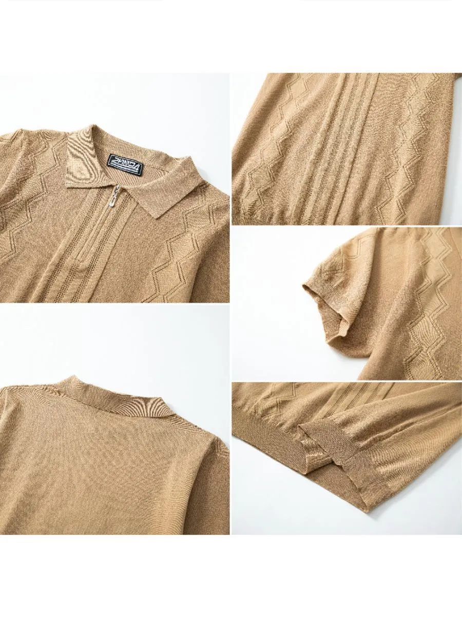 Geometric Half Zip Knit Polo