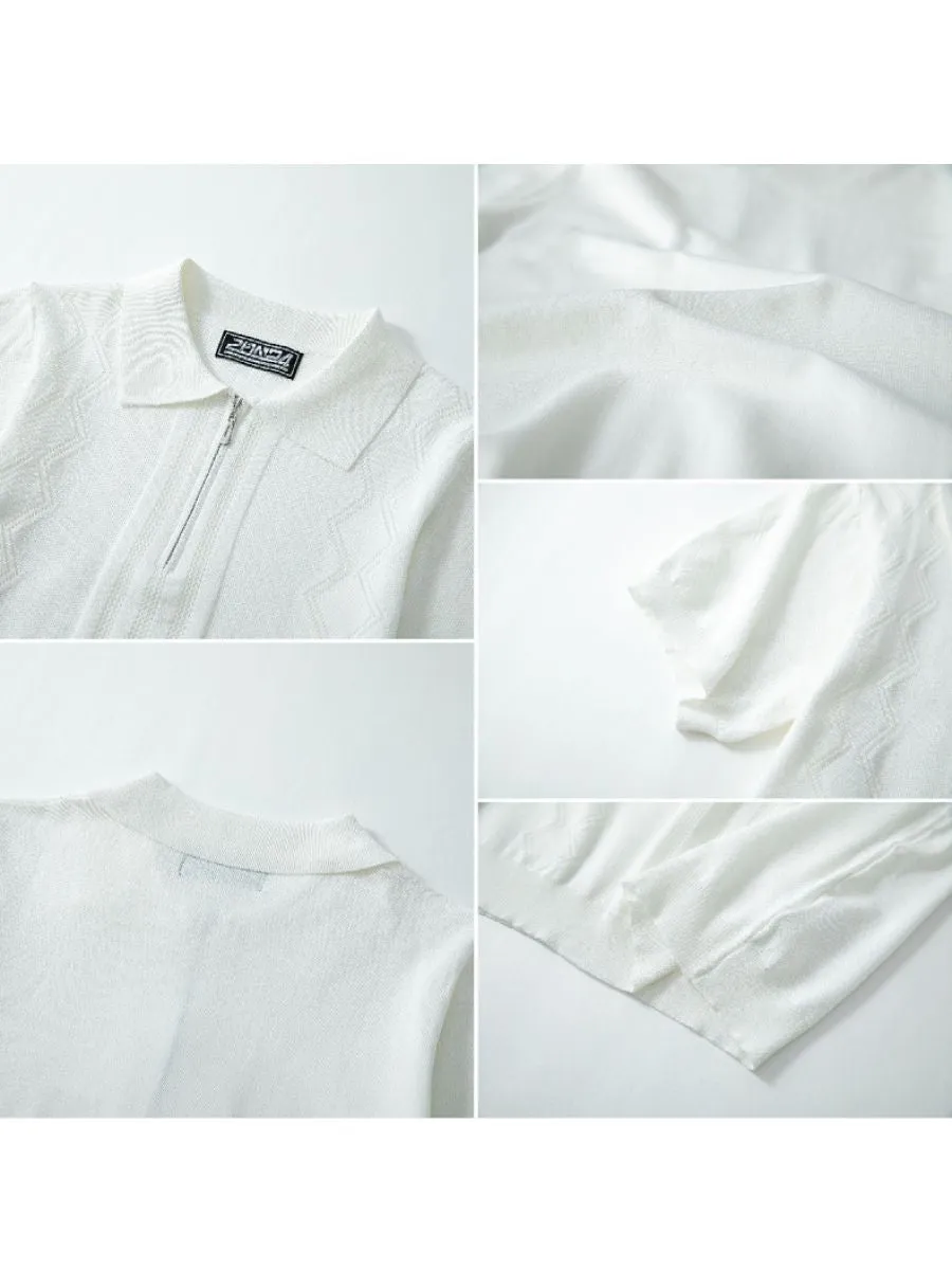 Geometric Half Zip Knit Polo