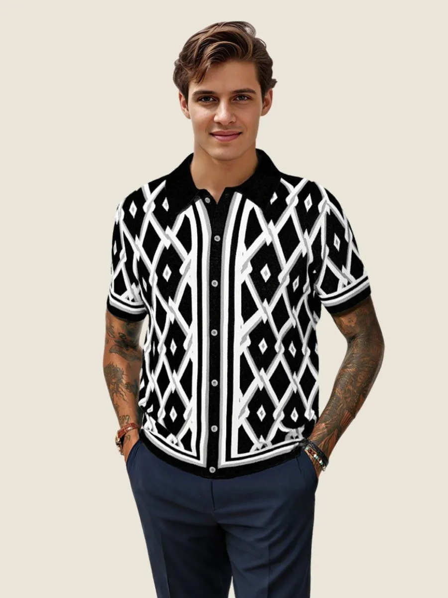 Geometric Knit Polo Shirt