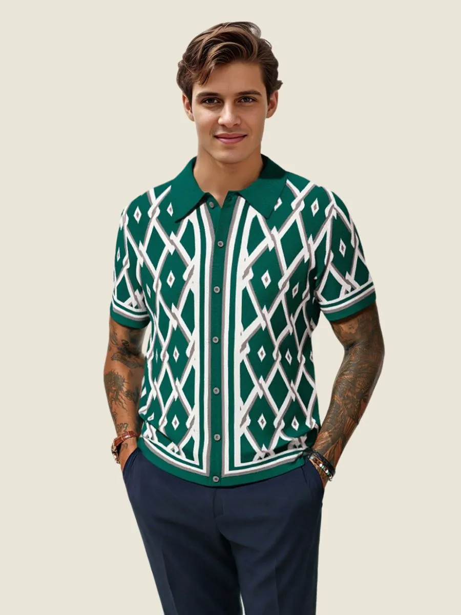 Geometric Knit Polo Shirt