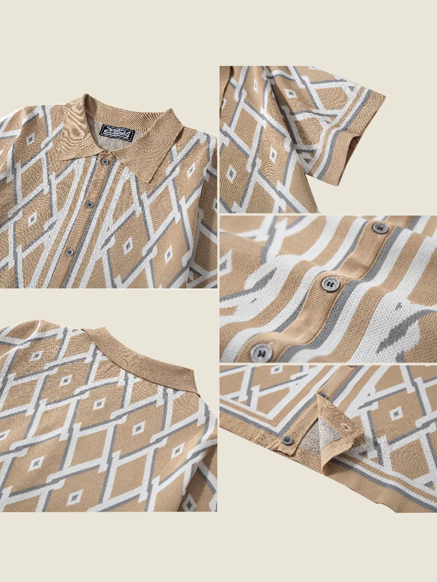 Geometric Knit Polo Shirt