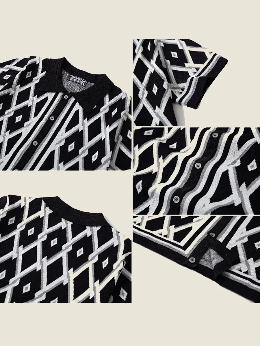 Geometric Knit Polo Shirt