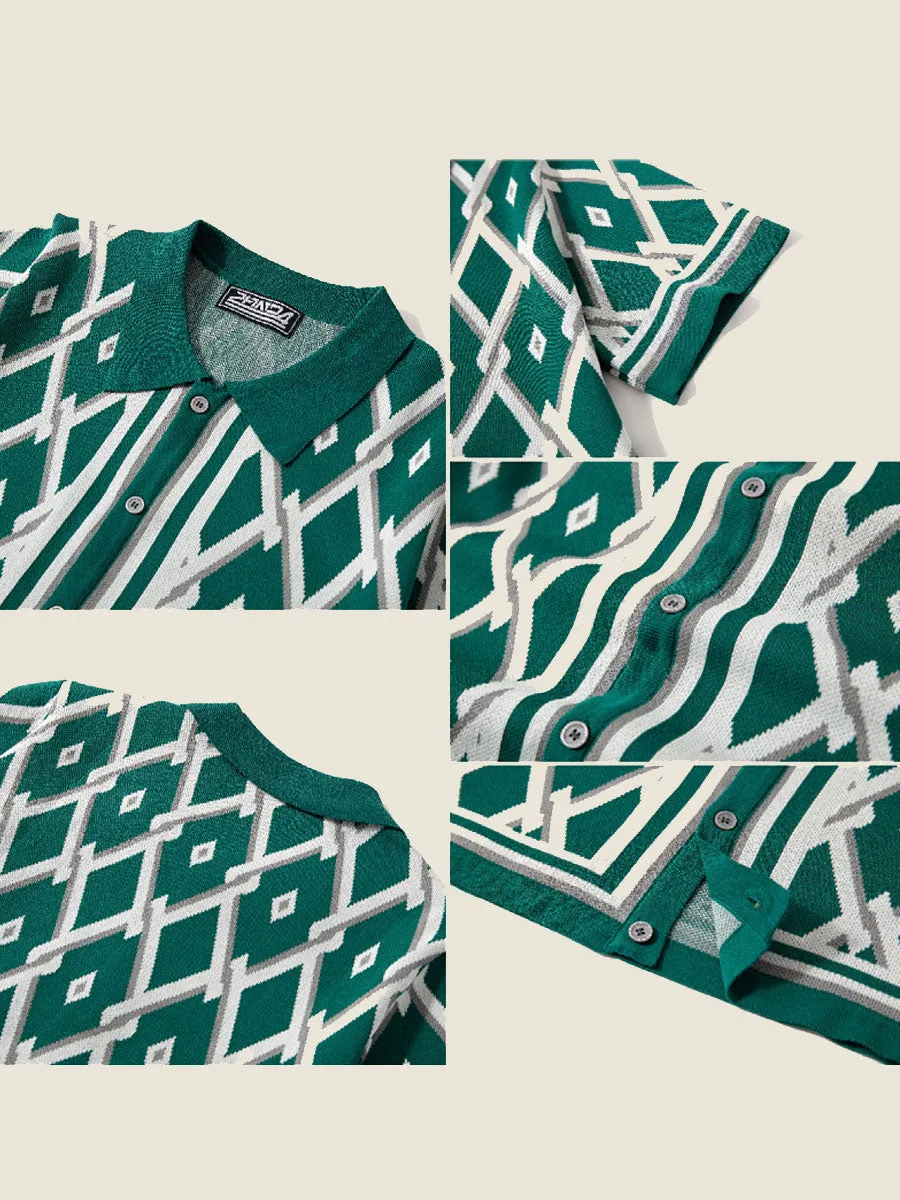 Geometric Knit Polo Shirt