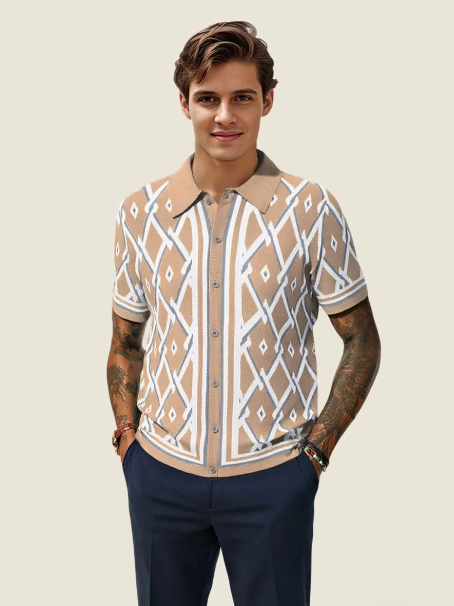 Geometric Knit Polo Shirt