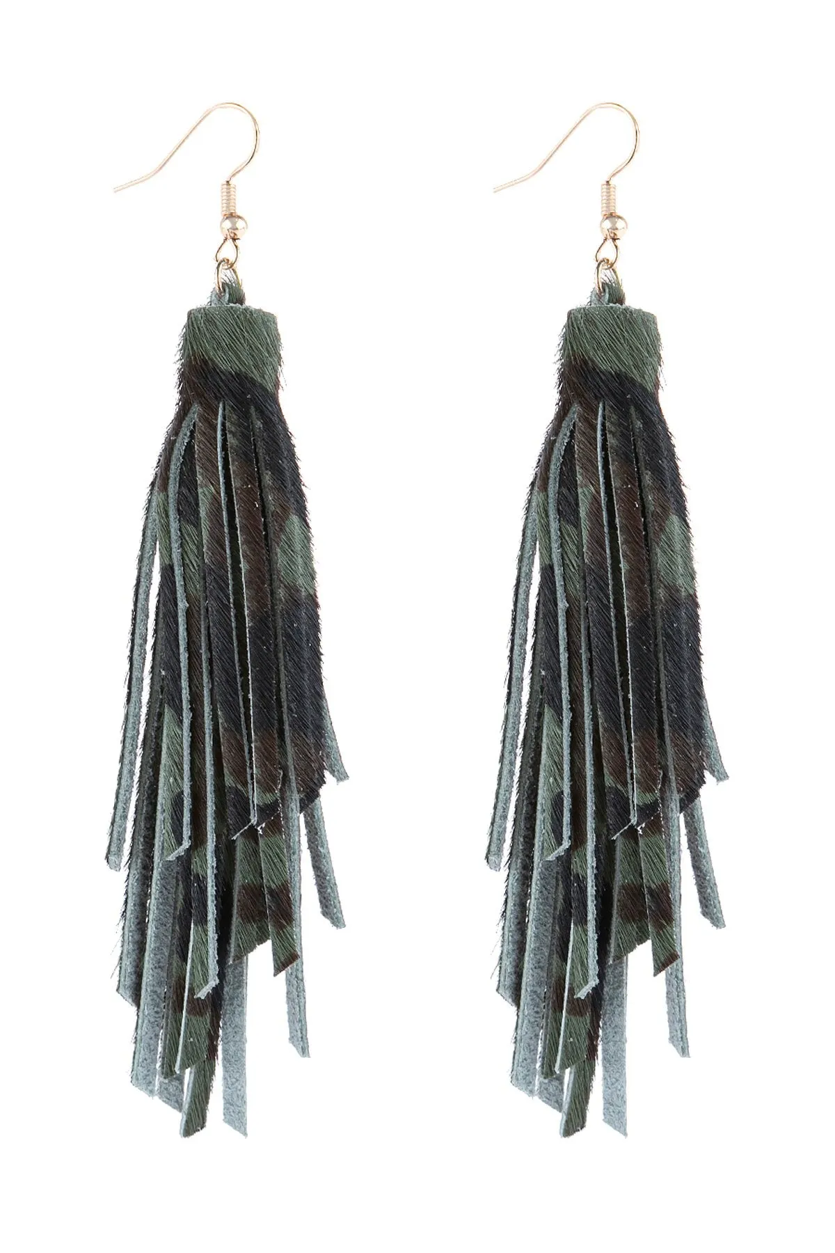 Hde3051 - Leopard Print Leather Tassel Earrings