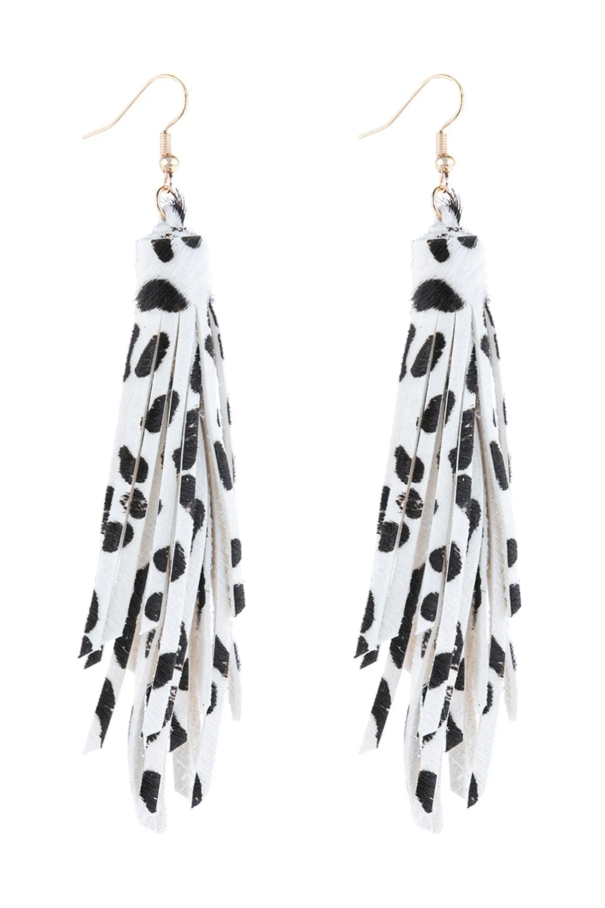 Hde3051 - Leopard Print Leather Tassel Earrings