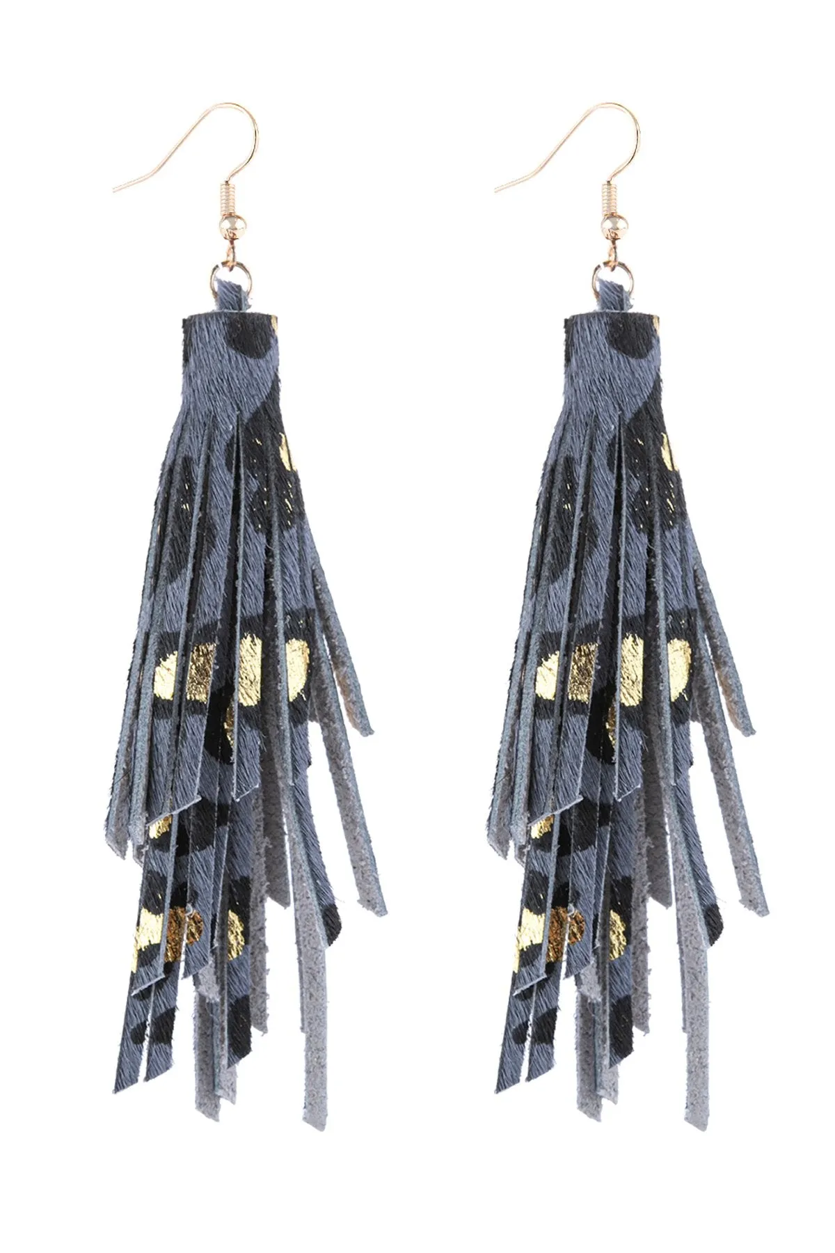 Hde3051 - Leopard Print Leather Tassel Earrings