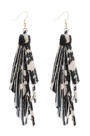 Hde3051 - Leopard Print Leather Tassel Earrings