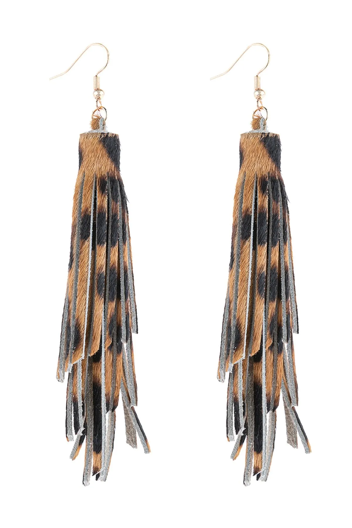 Hde3051 - Leopard Print Leather Tassel Earrings
