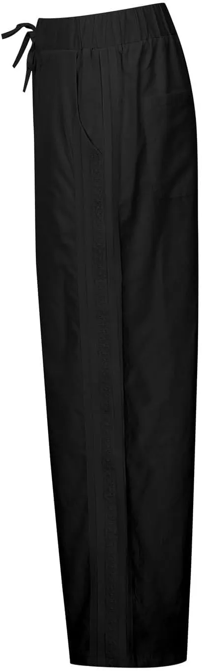 Linen Wide Leg Pants for Women Drawstring High Waisted Palazzo Trousers Loose Casual Summer Cropped Pants with Pockets