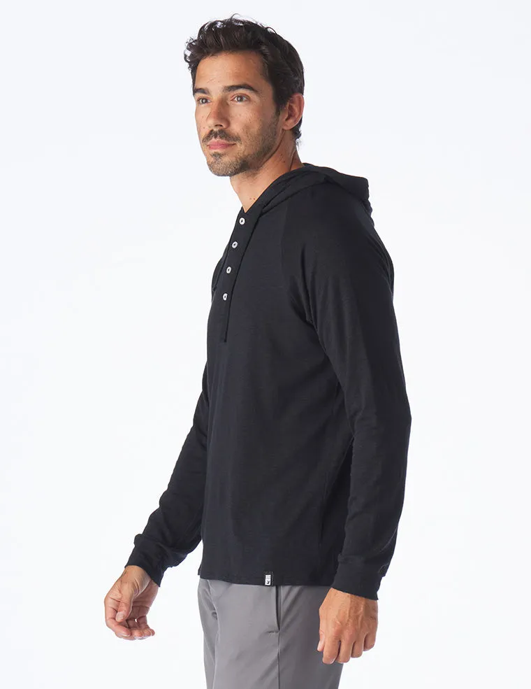 Low Tide Henley Hoodie: Black