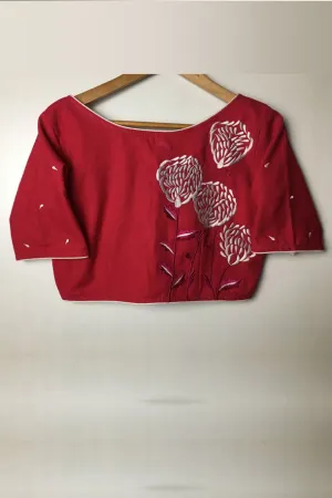 Maroon Embroidered Cotton Blouse