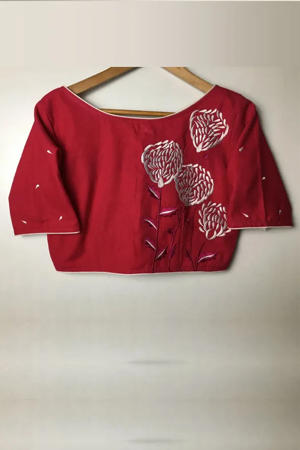 Maroon Embroidered Cotton Blouse