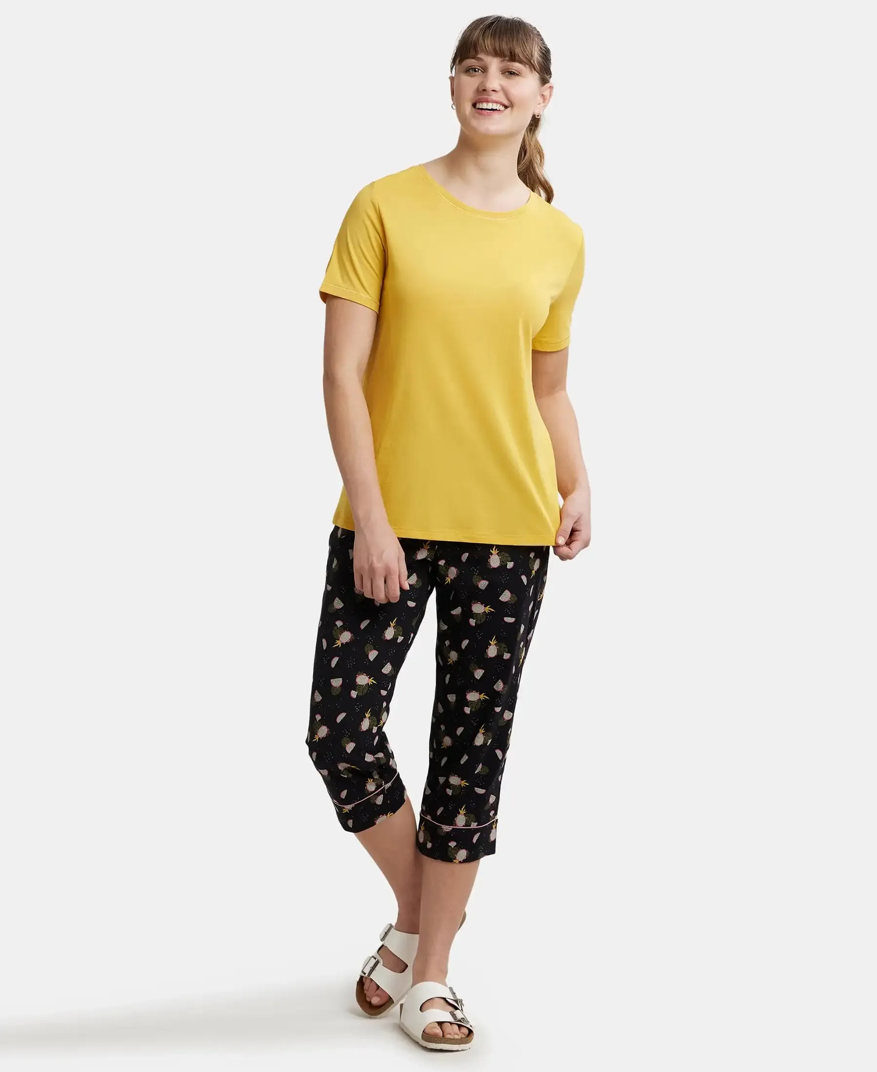 Micro Modal Cotton Relaxed Fit Round neck Half Sleeve T-Shirt - Yolk Yellow