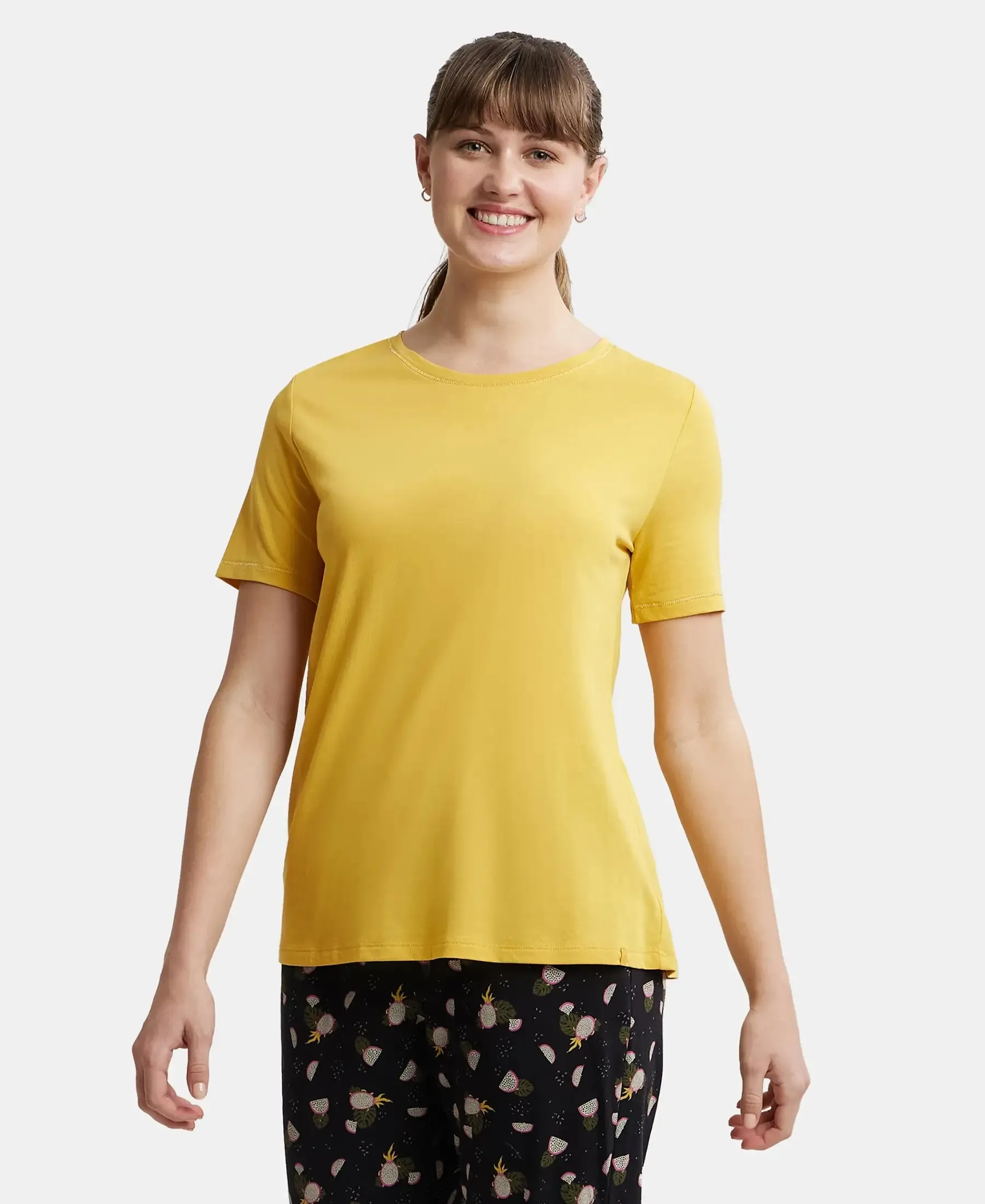 Micro Modal Cotton Relaxed Fit Round neck Half Sleeve T-Shirt - Yolk Yellow