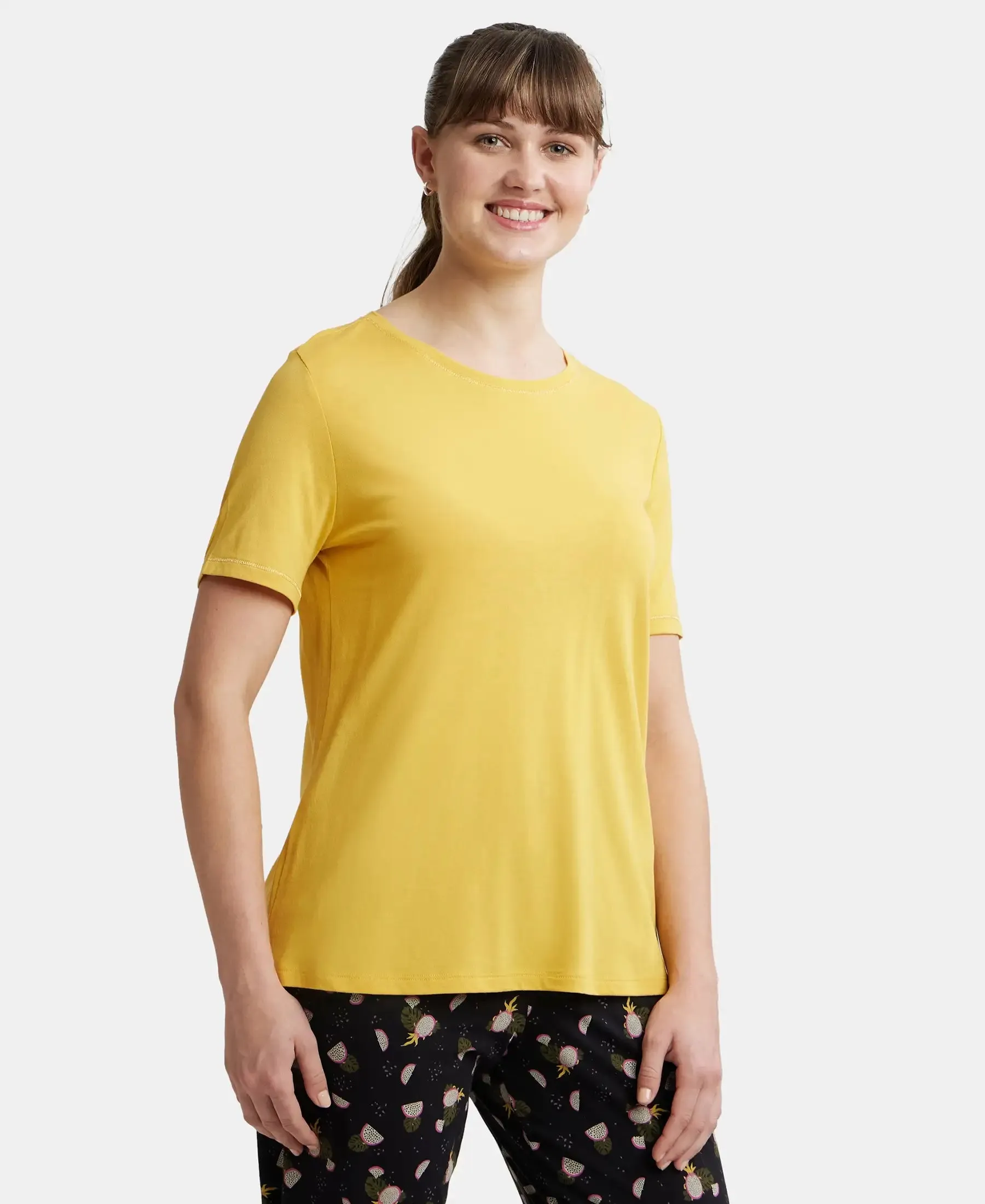 Micro Modal Cotton Relaxed Fit Round neck Half Sleeve T-Shirt - Yolk Yellow