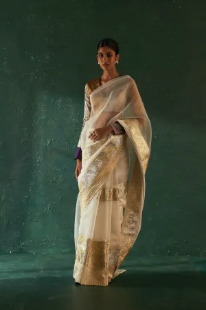 Midas Ivory Saree with Tissue Blouse- set of 2