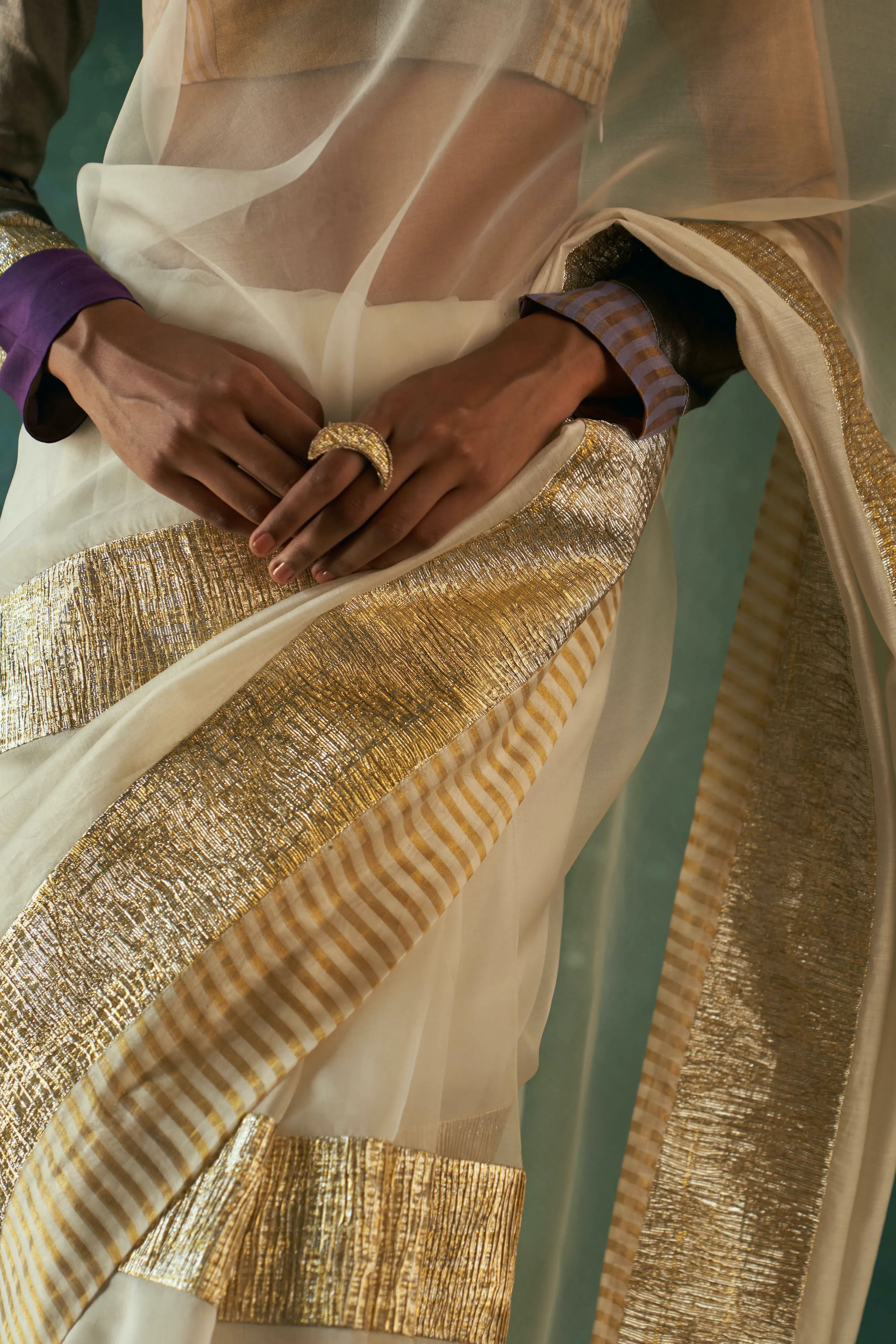 Midas Ivory Saree with Tissue Blouse- set of 2