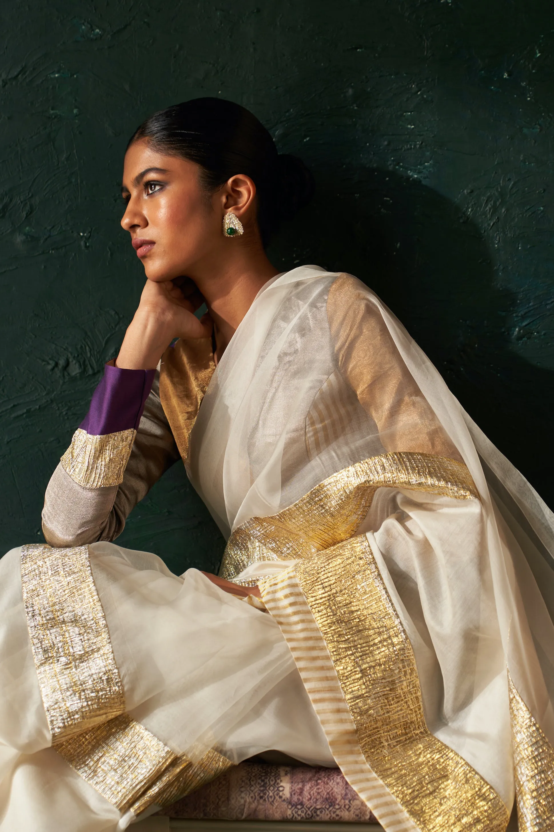 Midas Ivory Saree with Tissue Blouse- set of 2