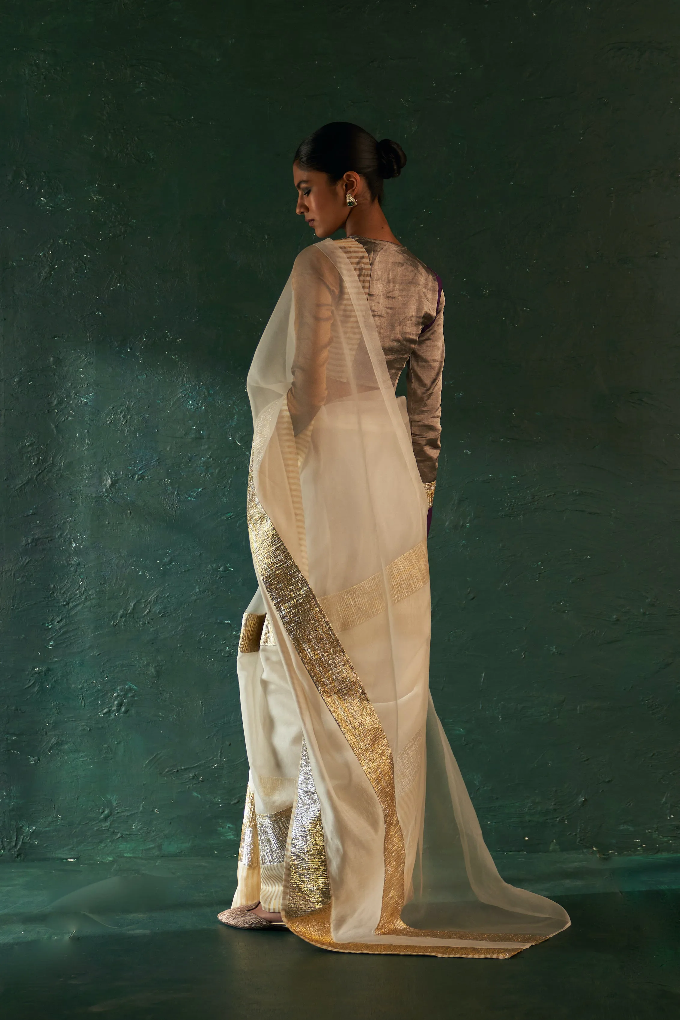 Midas Ivory Saree with Tissue Blouse- set of 2