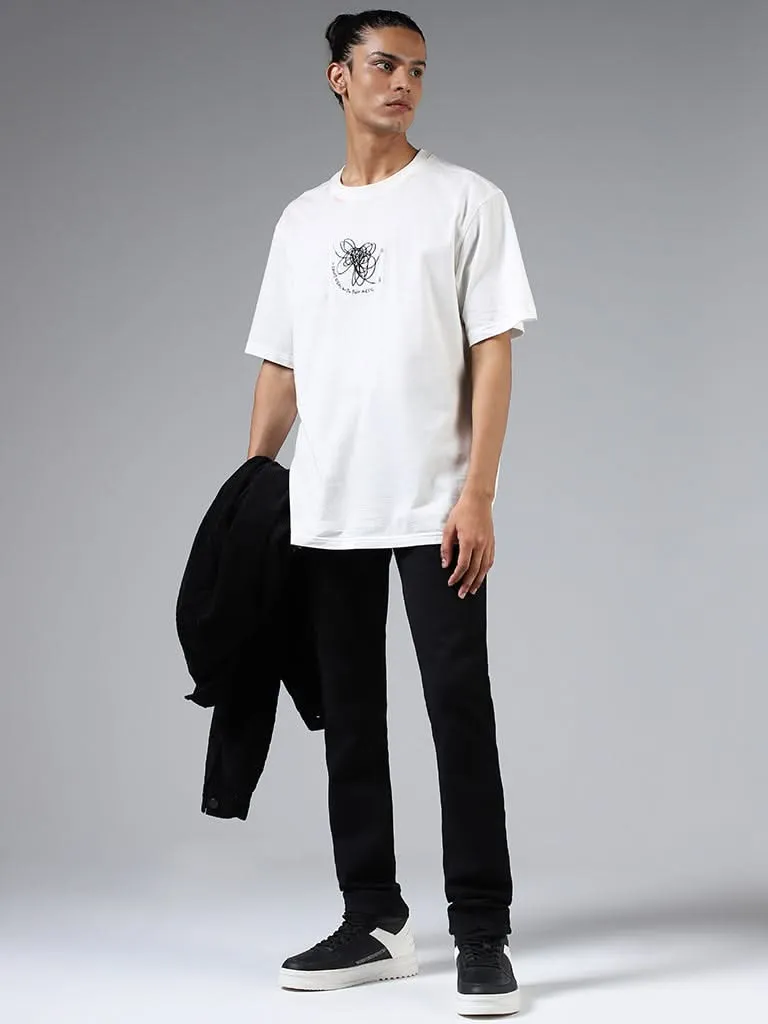 Nuon White Embroidered Cotton Relaxed-Fit T-Shirt