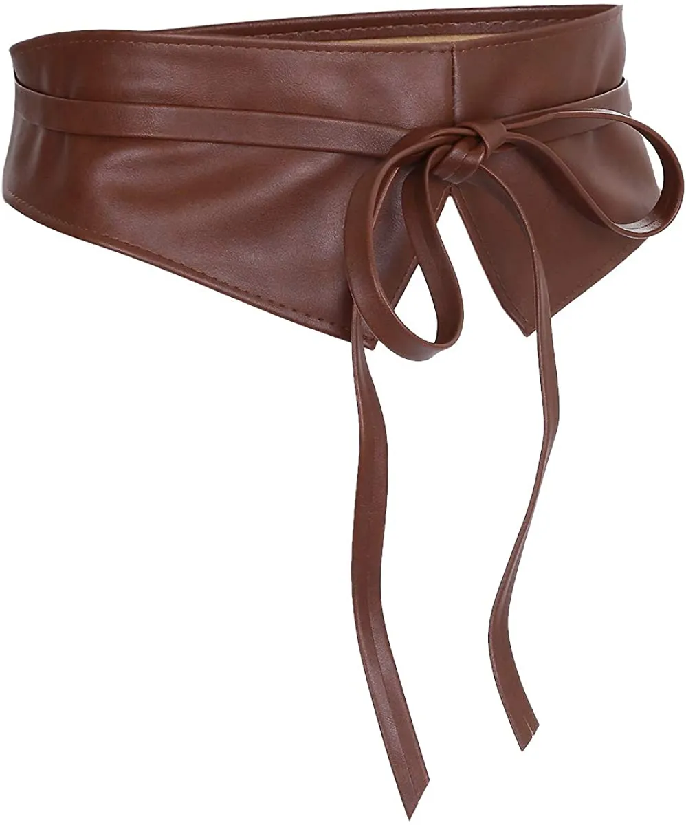 Obi Style  Red Leather Cinch Waistband Belt