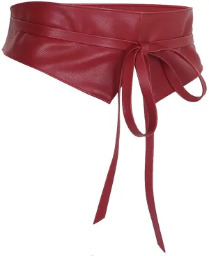 Obi Style  Red Leather Cinch Waistband Belt