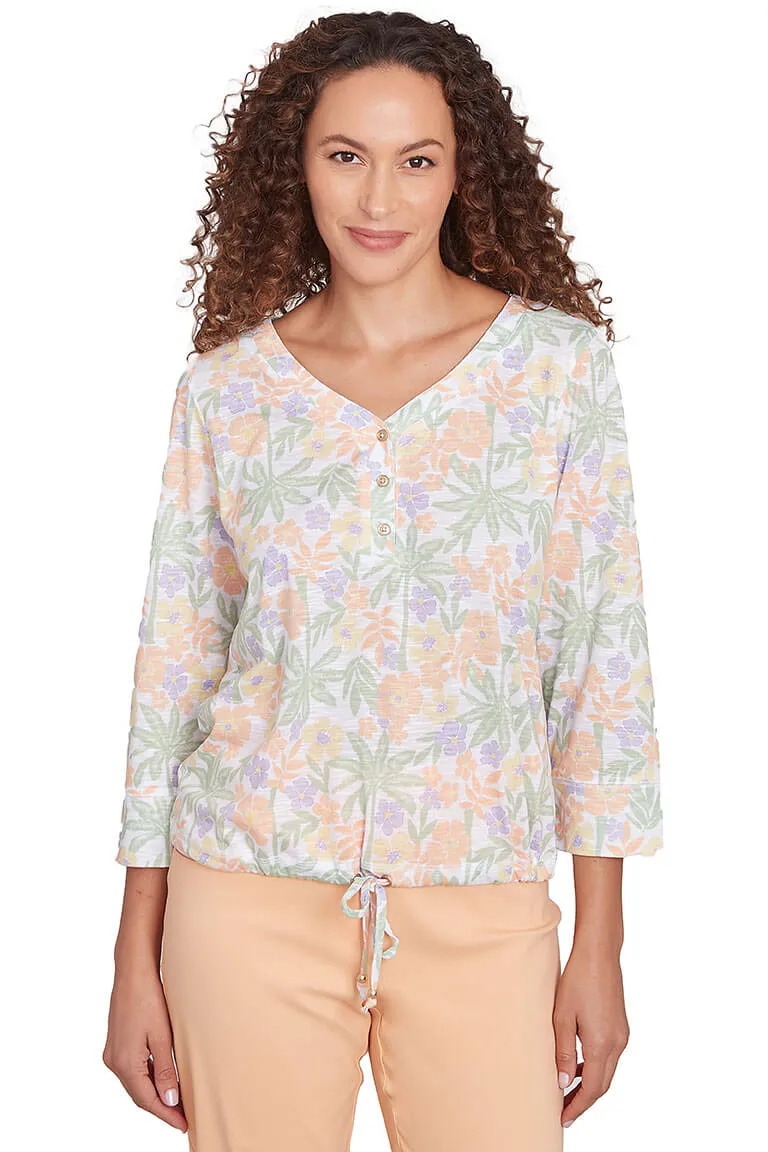 Peachy Keen Floral Henley Top