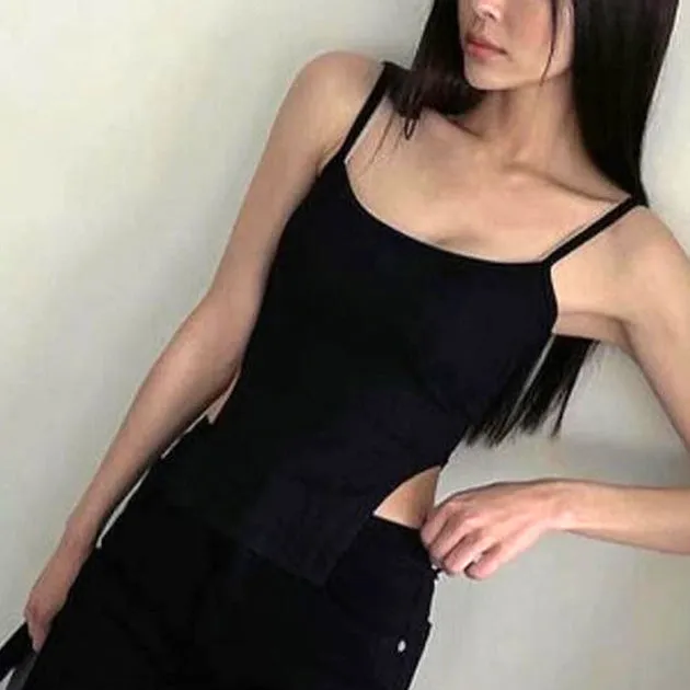 Pit Strip Versatile Solid Color Sling Slit Crop Tops Wholesale Women'S Top