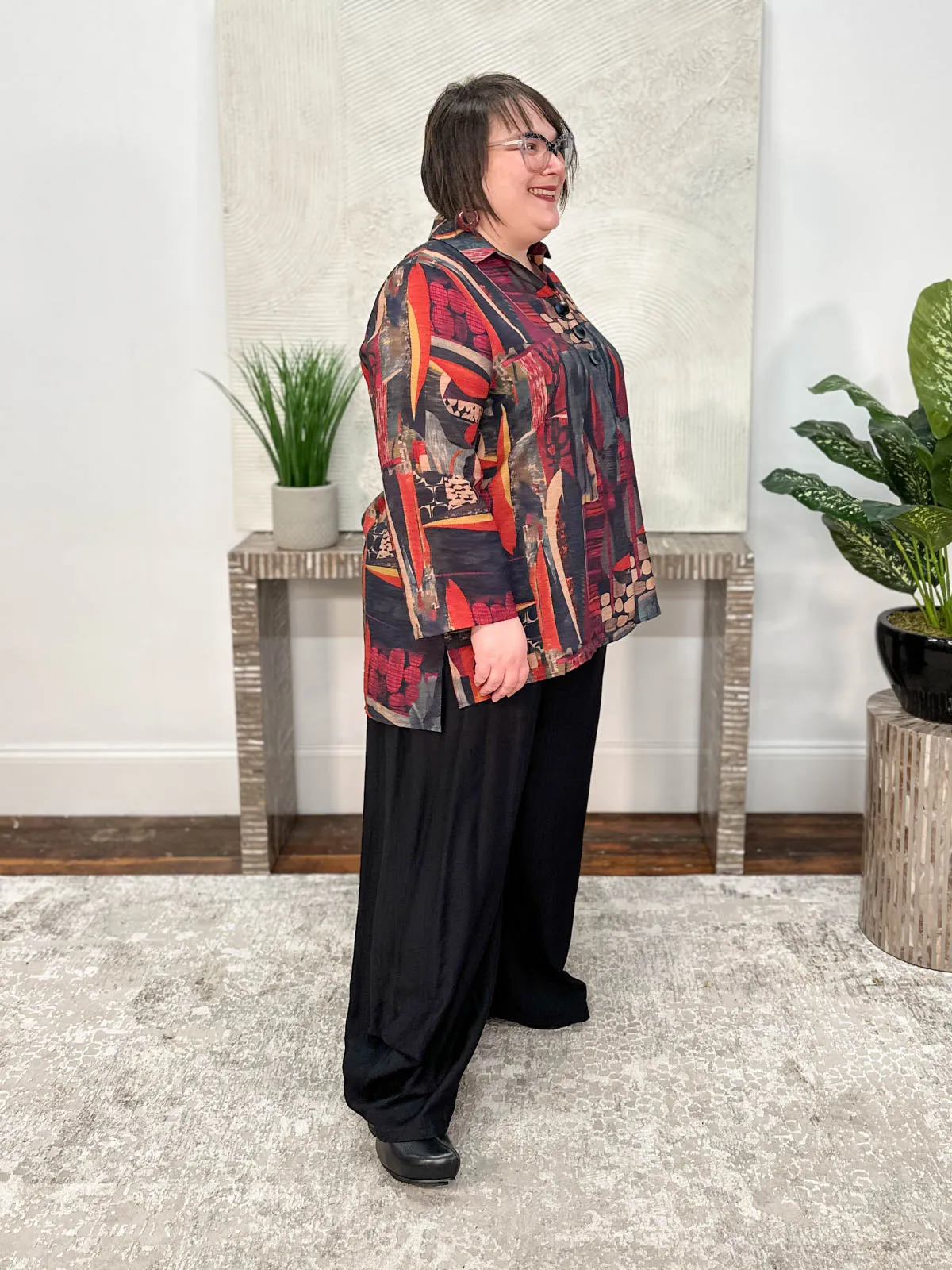 Printed 3 Button Shirt, Black/Multi