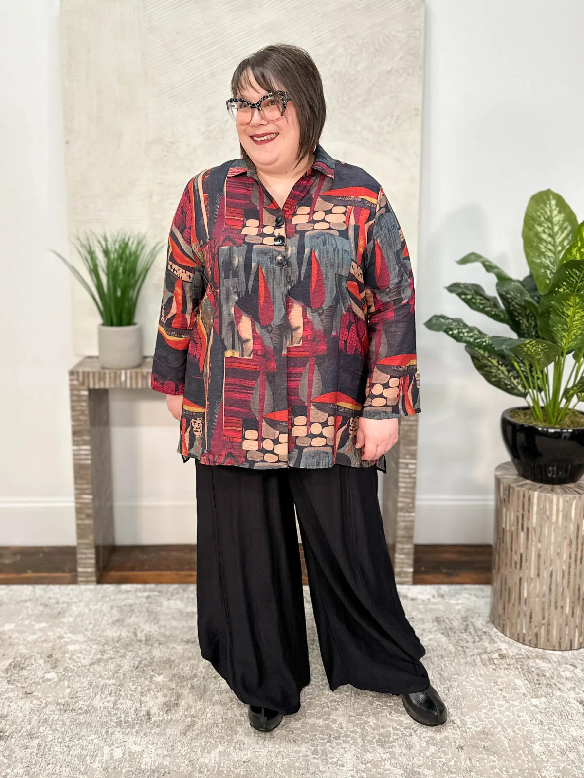 Printed 3 Button Shirt, Black/Multi