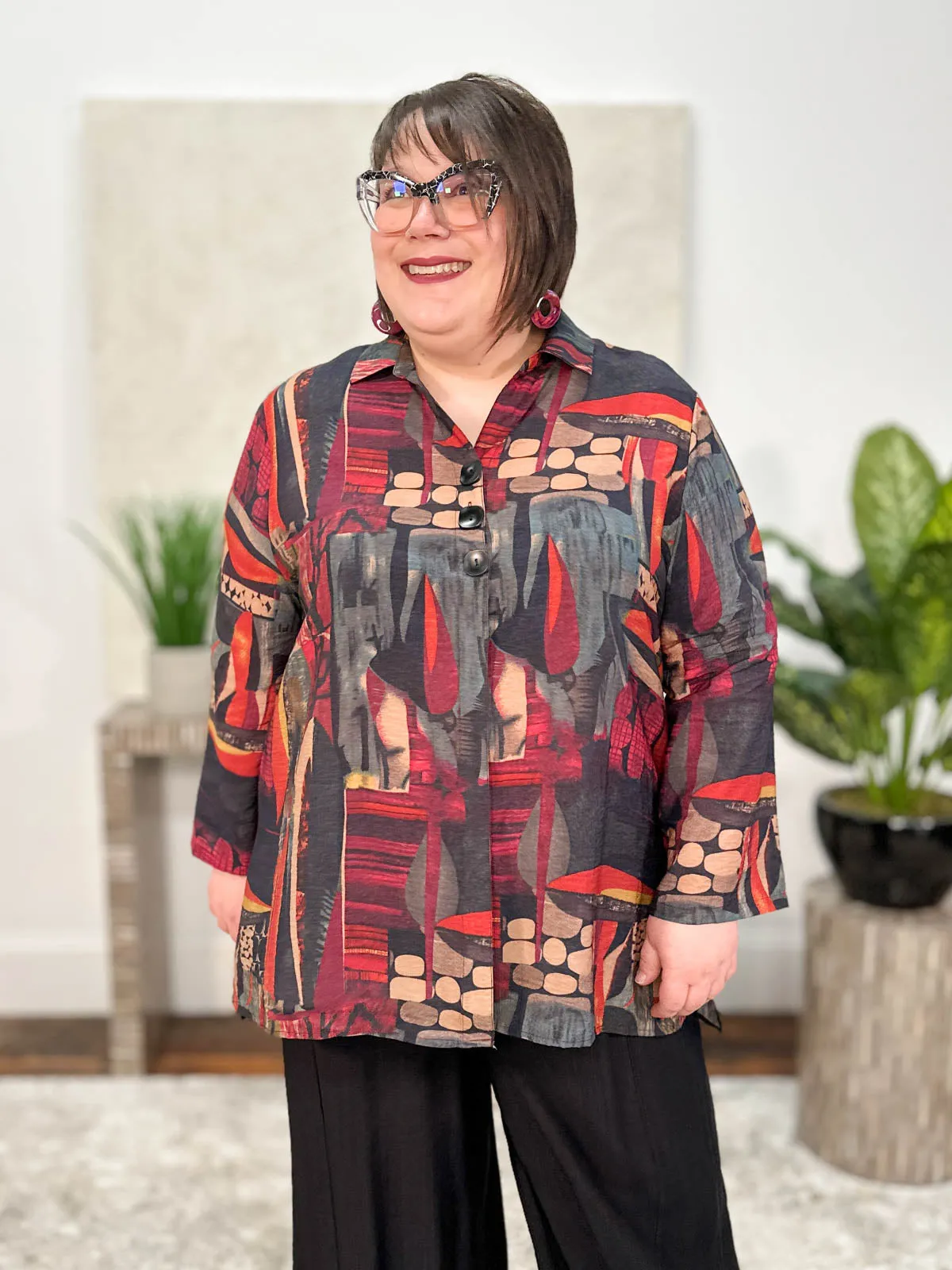 Printed 3 Button Shirt, Black/Multi