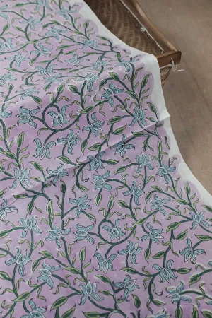 Purple with Florals Sanganeri Cotton Fabric - 1.1m