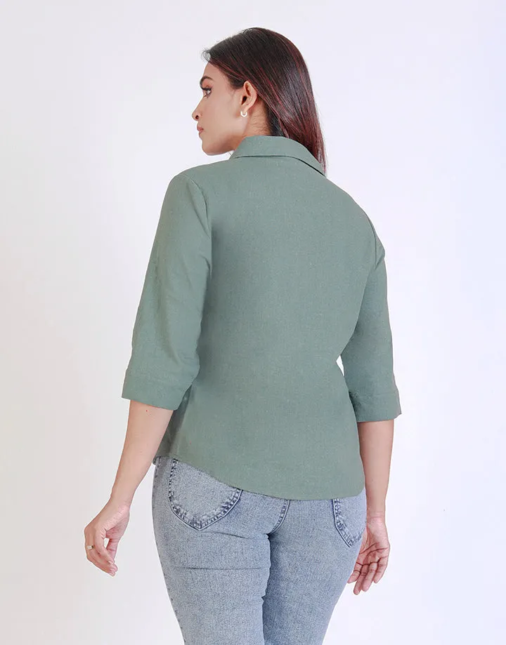 Regular Fit Embroidered Spread Collar Blouse