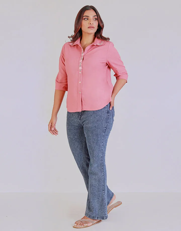 Regular Fit Embroidered Spread Collar Blouse