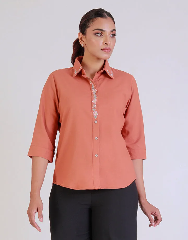 Regular Fit Embroidered Spread Collar Blouse