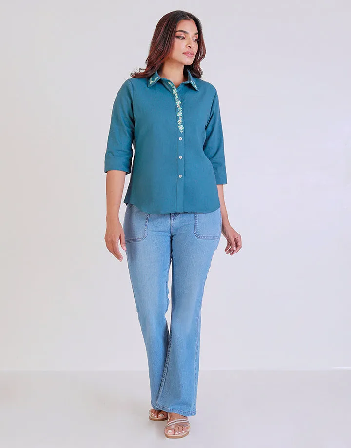 Regular Fit Embroidered Spread Collar Blouse