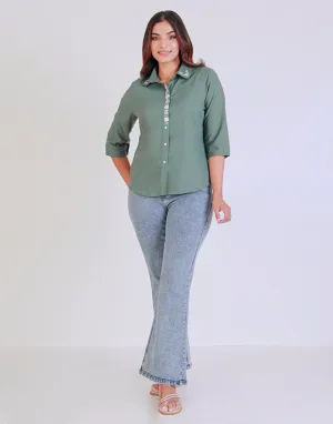 Regular Fit Embroidered Spread Collar Blouse